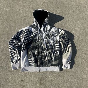 Vintage Fox Racing Sasquatch Fur Lined Hoodie Mens Large White Y2K Graphic Print